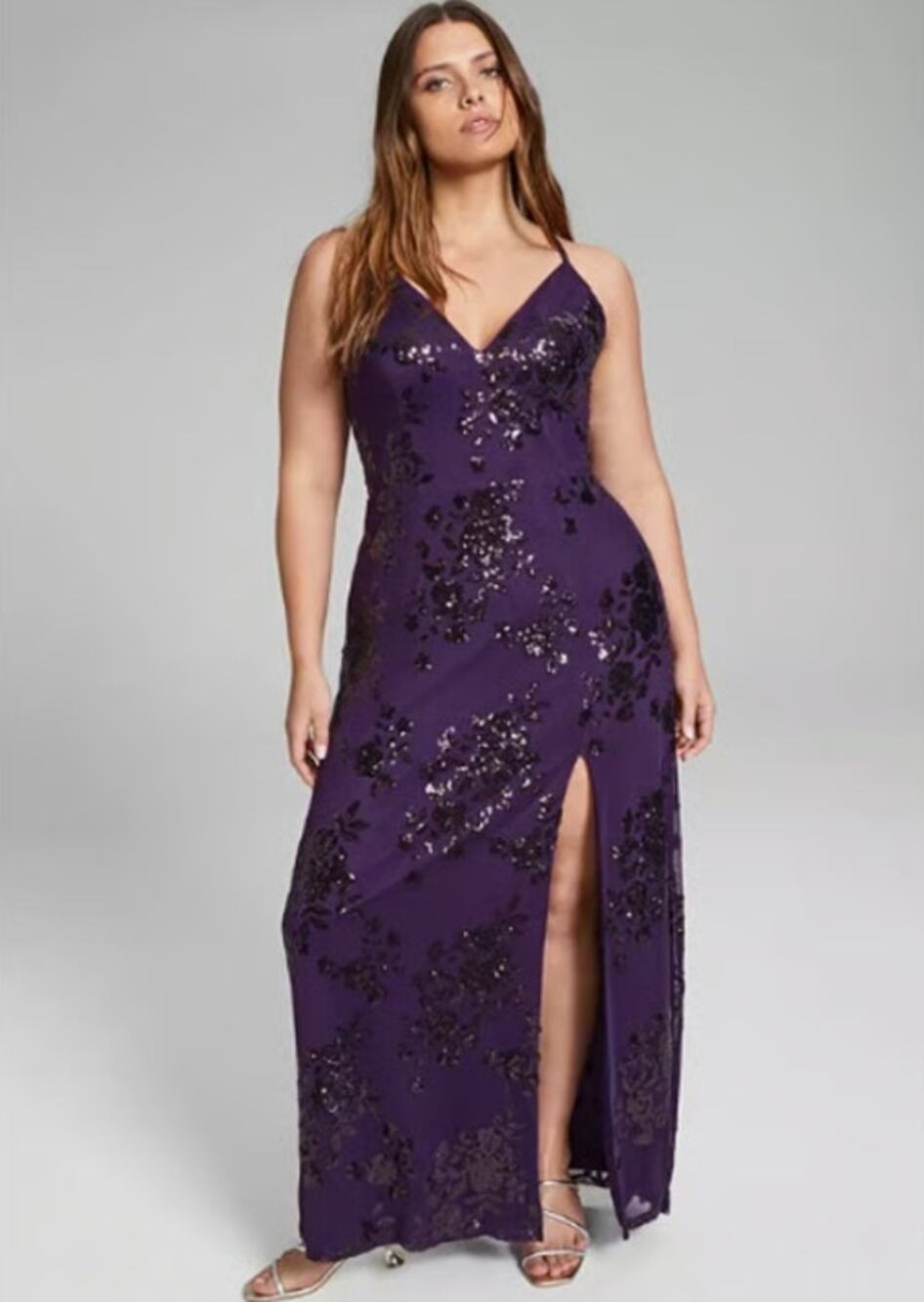 SPEECHLESS Womens Sequin Chiffon Formal Dress Size 16W Eggplant Purple NWT